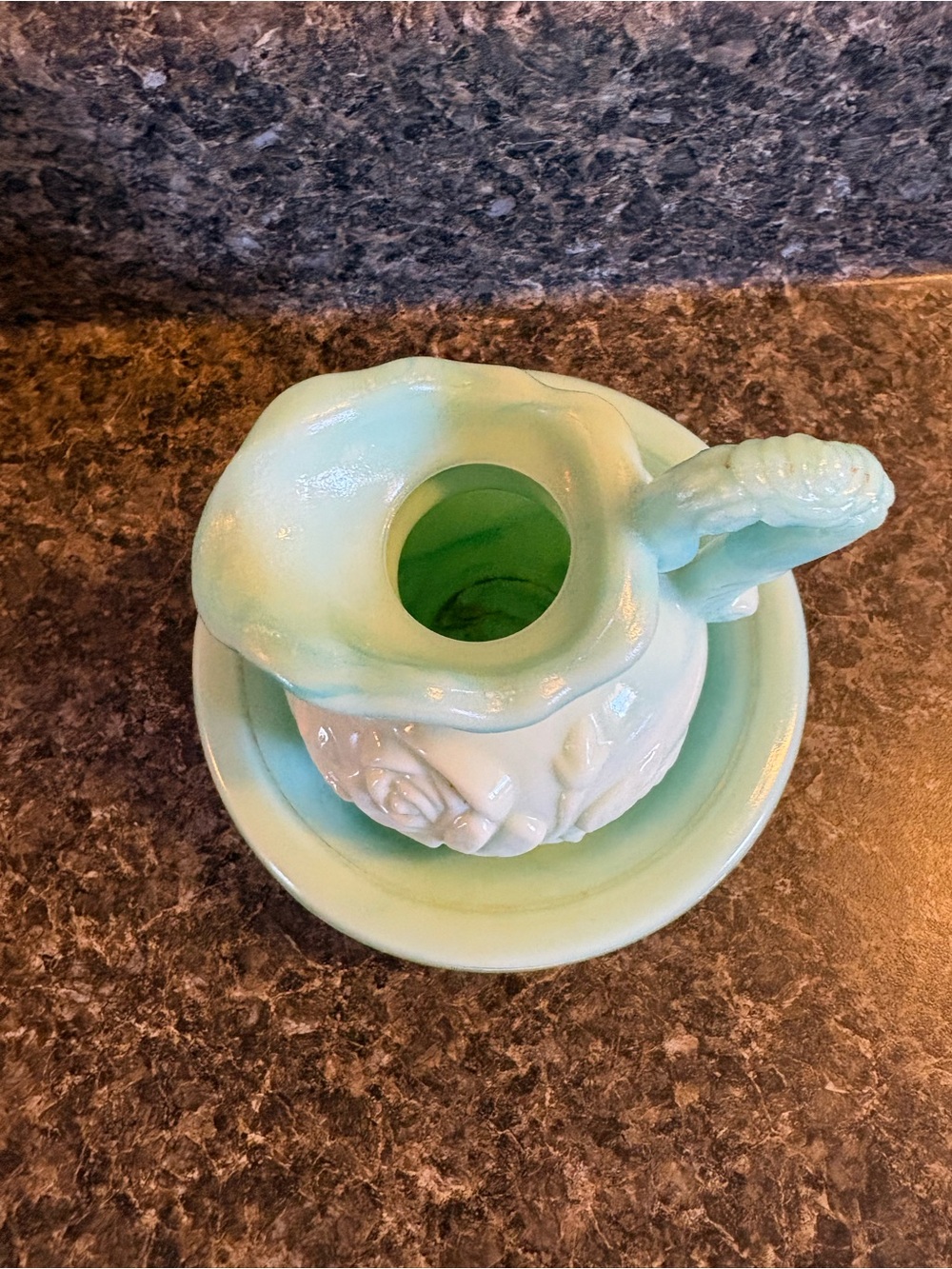 Avon Mint Green Embossed Pitcher and Bowl Set - Picture 3 of 5